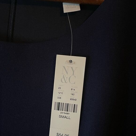 NWTs NY&C Navy Classy Ballerina Length Flutter Sleeve Dress Size Small - Picture 11 of 12